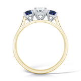Blue Sapphire & 0.50ct Diamond Inverse Three Stone 18ct Yellow Gold & Platinum Engagement Ring