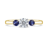 Blue Sapphire & 0.50ct Diamond Inverse Three Stone 18ct Yellow Gold & Platinum Engagement Ring