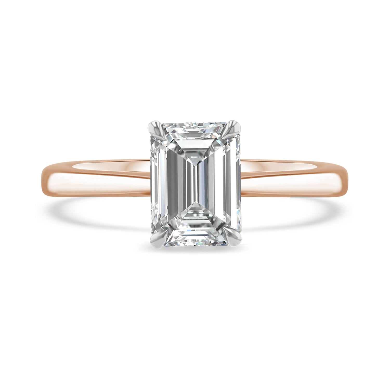 18ct Rose Gold Emerald Cut Diamond Solitaire Engagement Ring