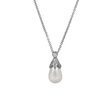 Sterling Silver Rose Diamond & Pearl Necklace