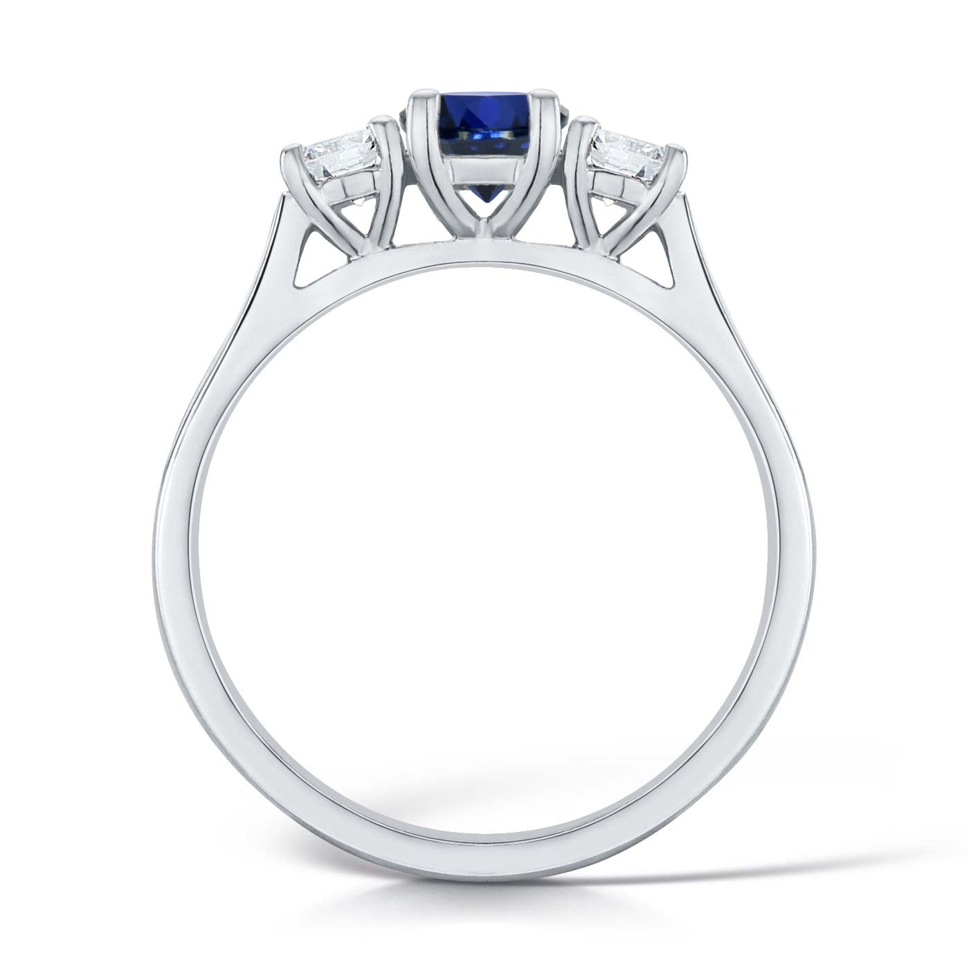 Blue Sapphire Diamond Platinum Trilogy Engagement Ring
