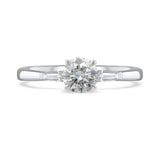 Platinum 0.70ct Round Brilliant Cut Diamond Tapered Baguette Engagement Ring