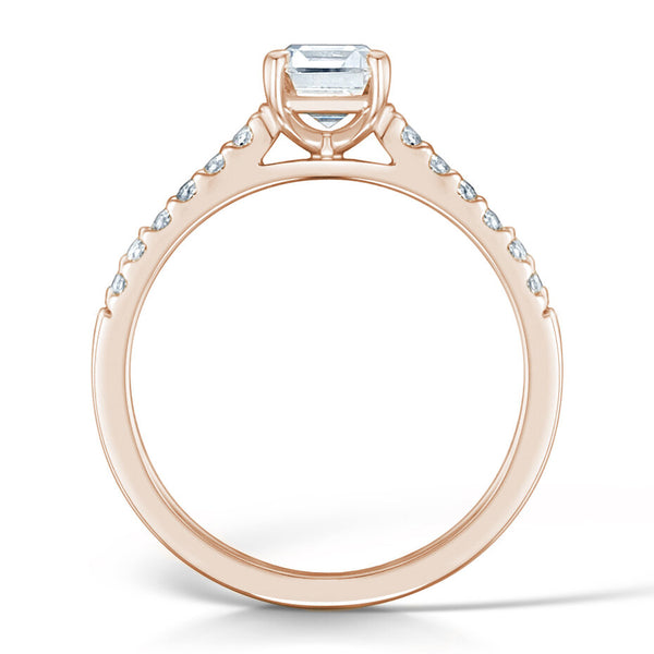 18ct Rose Gold 0.70ct Emerald Cut Diamond Shoulder Engagement Ring