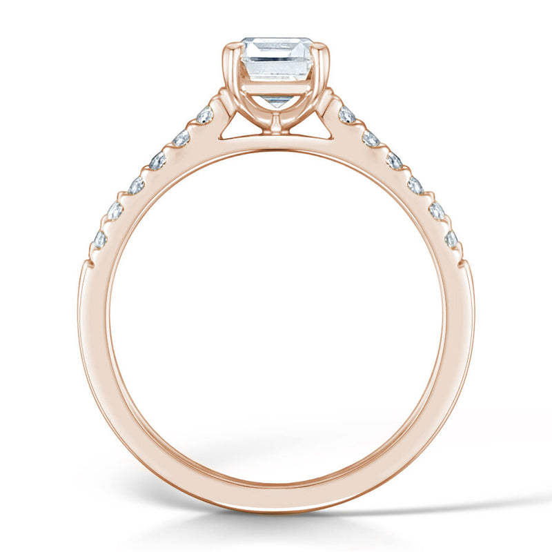 18ct Rose Gold 0.70ct Emerald Cut Diamond Shoulder Engagement Ring