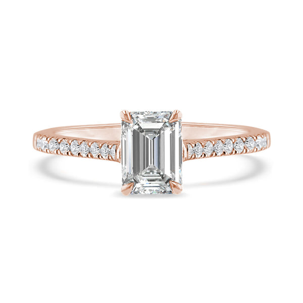 18ct Rose Gold 0.70ct Emerald Cut Diamond Shoulder Engagement Ring