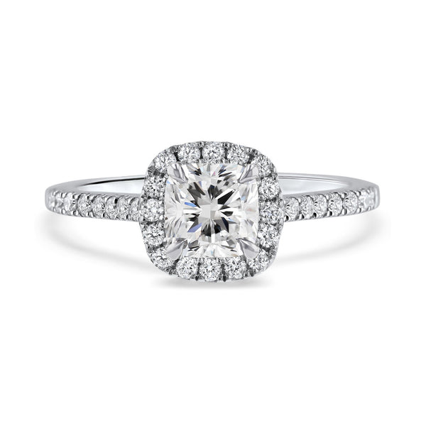 Platinum 1.00ct Cushion Cut Diamond Halo Engagement Ring
