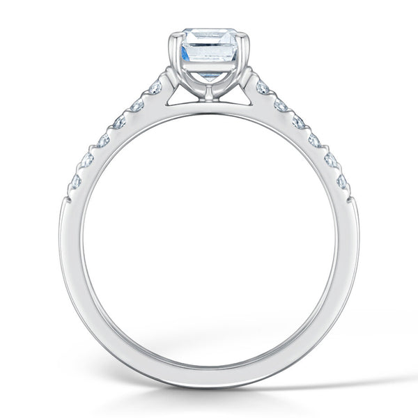 Platinum 1.00ct Emerald Cut Diamond Shoulder Engagement Ring