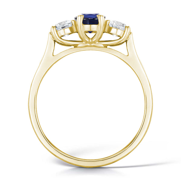 1.00ct Oval Sapphire & Diamond 18ct Yellow Gold Three Stone Engagement Ring