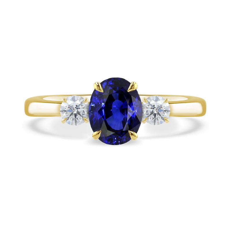 1.00ct Oval Sapphire & Diamond 18ct Yellow Gold Three Stone Engagement Ring