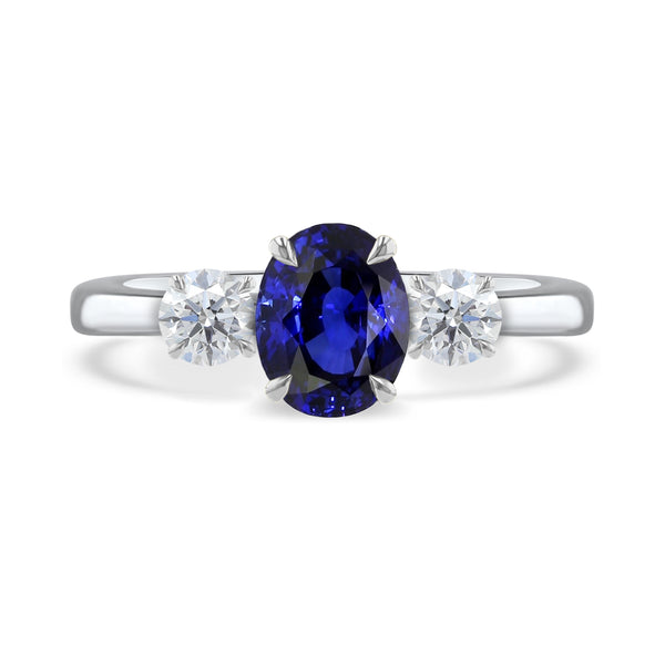 Platinum 1.00ct Oval Sapphire & Diamond Three Stone Ring