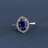 Platinum 1.20ct Oval Blue Sapphire Diamond Vintage Cluster Ring