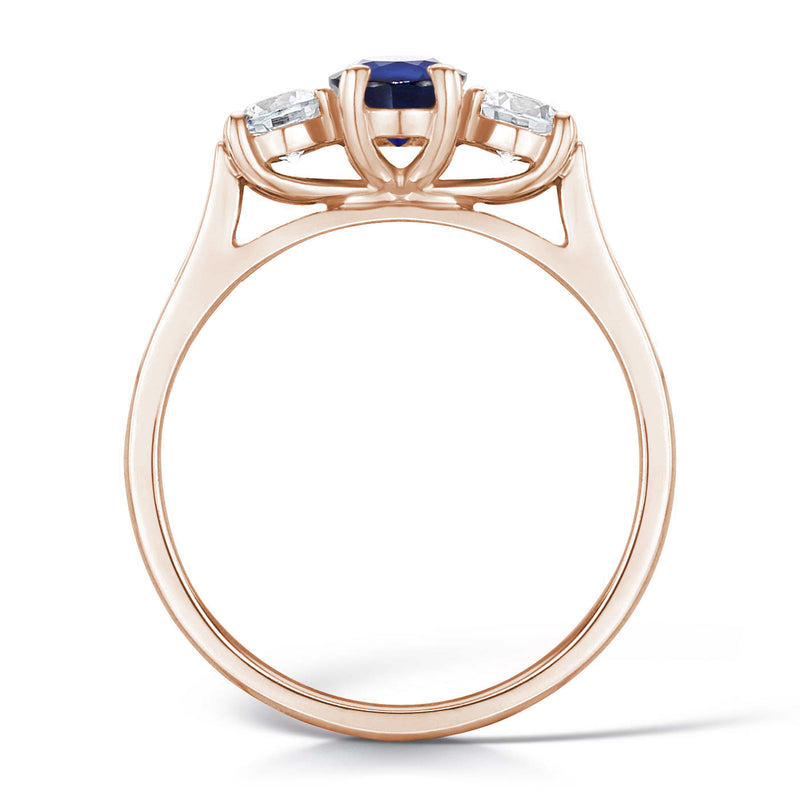 1.50ct Oval Sapphire & Diamond Three Stone 18ct Rose Gold Engagement Ring