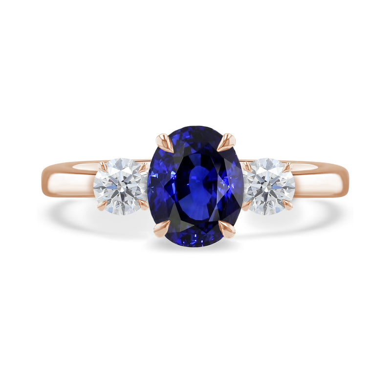 1.50ct Oval Sapphire & Diamond Three Stone 18ct Rose Gold Engagement Ring