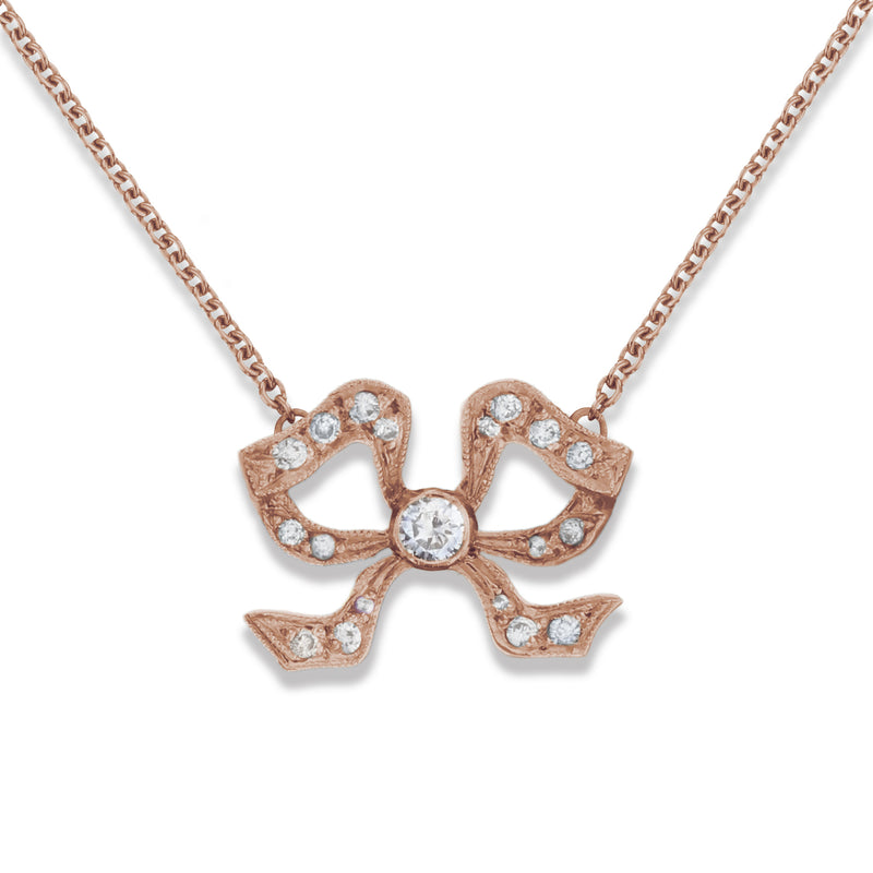 18ct Rose Gold Diamond Set Bow Pendant