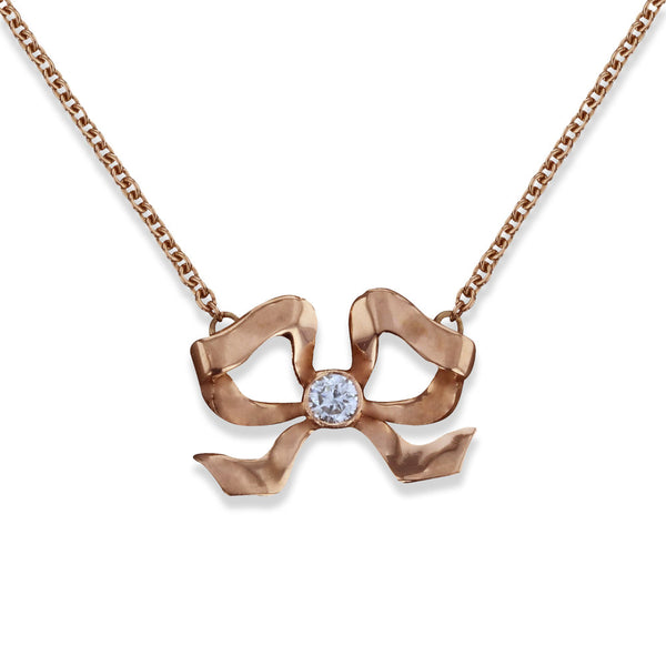 Florence 18ct Rose Gold Diamond Bow Pendant