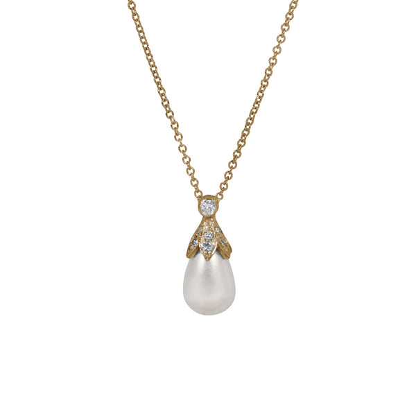 18ct Yellow Gold Rose Diamond & Pearl Necklace