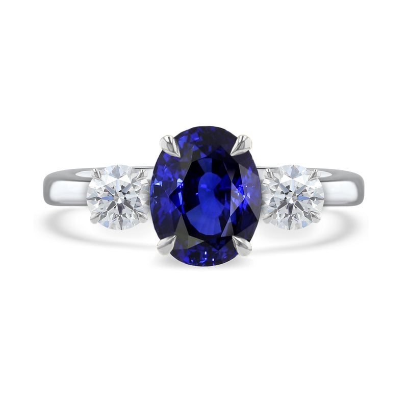 2.50ct Oval Sapphire & Diamond Three Stone Platinum Ring