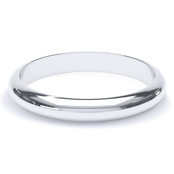 3mm Polished D Shape Profile Wedding Band