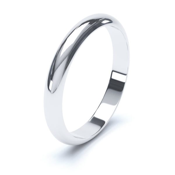 3mm Polished D Shape Profile Wedding Band