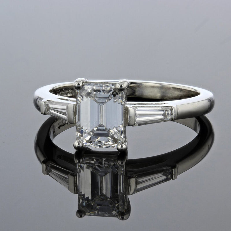 Emerald Cut Tapered Baguette Diamond Platinum Engagement Ring