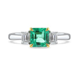 1.70ct Step Cut Emerald & Diamond Three Stone Platinum Ring