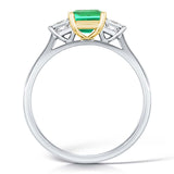 1.70ct Step Cut Emerald & Diamond Three Stone Platinum Ring