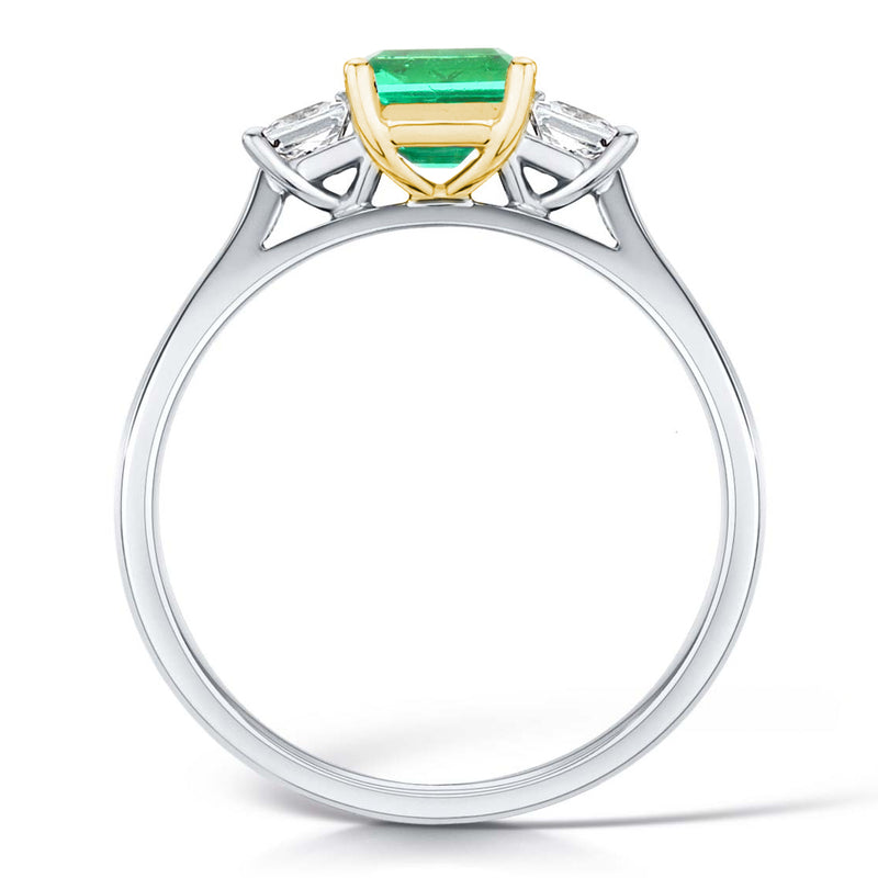 1.70ct Step Cut Emerald & Diamond Three Stone Platinum Ring