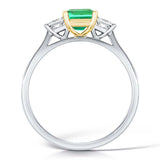 2.50ct Step Cut Emerald & Diamond Three Stone Platinum Ring