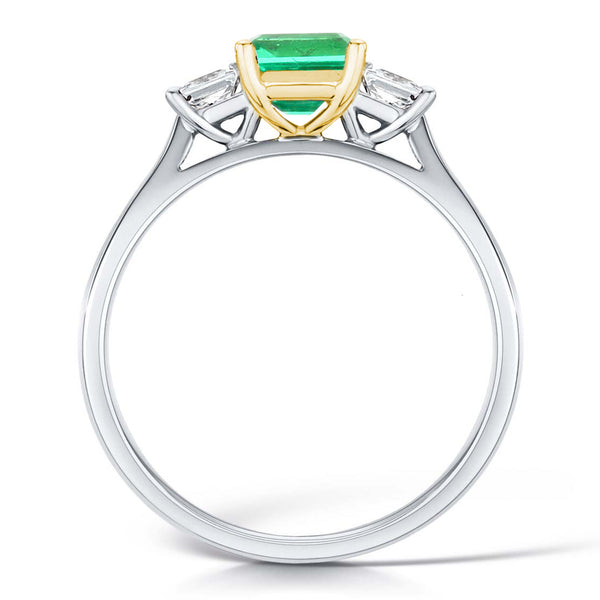 2.50ct Step Cut Emerald & Diamond Three Stone Platinum Ring