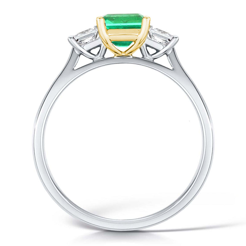2.50ct Step Cut Emerald & Diamond Three Stone Platinum Ring