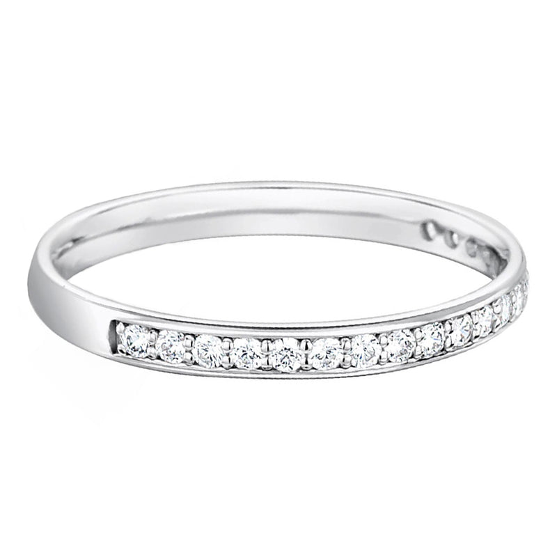 2mm Half Grain Set Diamond 18ct White Gold Wedding Band