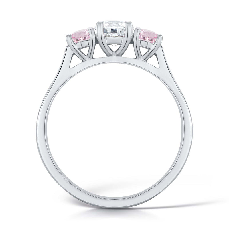 Pink Sapphire & 0.50ct Diamond Inverse Three Stone Platinum Engagement Ring