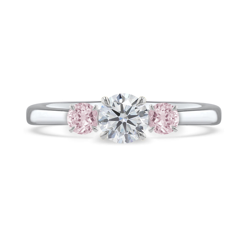 Pink Sapphire & 0.50ct Diamond Inverse Three Stone Platinum Engagement Ring