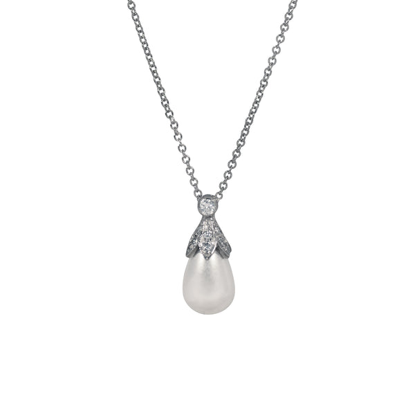 Platinum Rose Diamond & Pearl Necklace