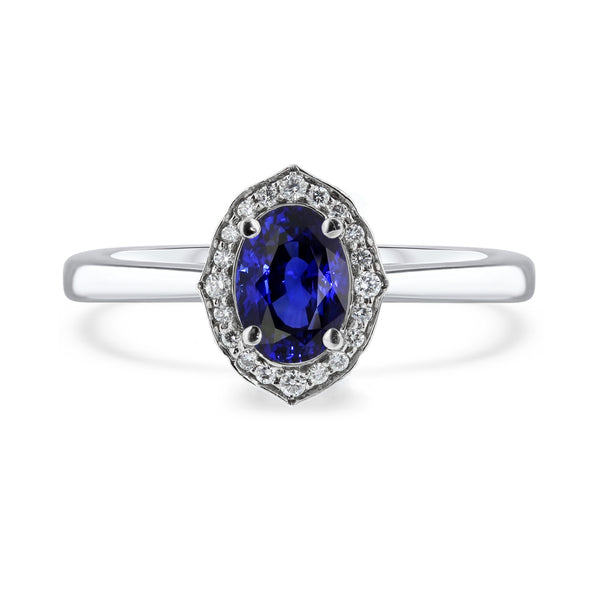Platinum 1.20ct Oval Blue Sapphire Diamond Vintage Cluster Ring