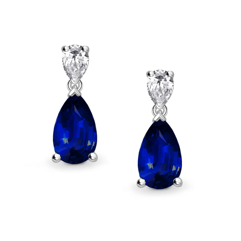 Blue Sapphire & Diamond Teardrop 18ct White Gold Drop Earrings