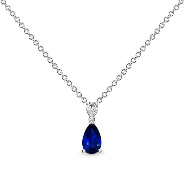 Blue Sapphire & Diamond Teardrop 18ct White Gold Pendant