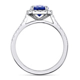 Platinum 1.50ct Cushion Cut Blue Sapphire Diamond Halo Ring