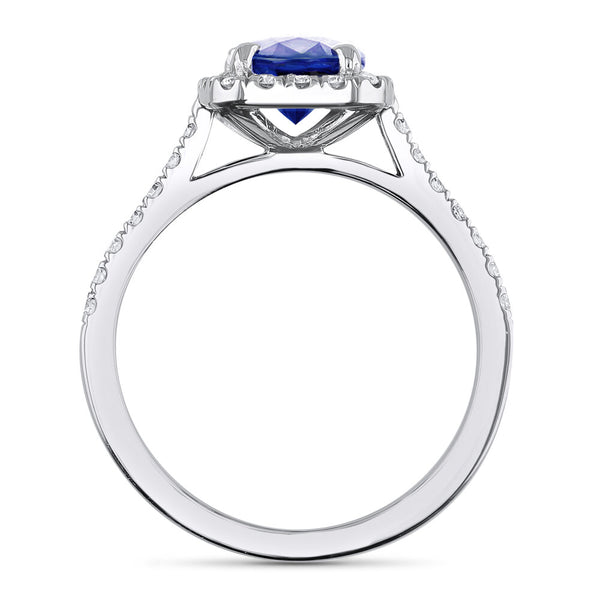 Platinum 2.00ct Cushion Cut Blue Sapphire Diamond Halo Ring