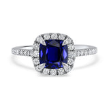 Platinum 2.00ct Cushion Cut Blue Sapphire Diamond Halo Ring