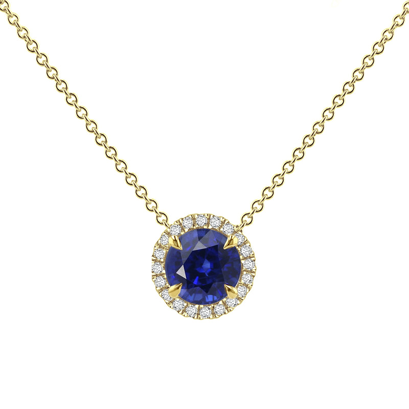 Blue Sapphire & Diamond Halo 18ct Yellow Gold Pendant