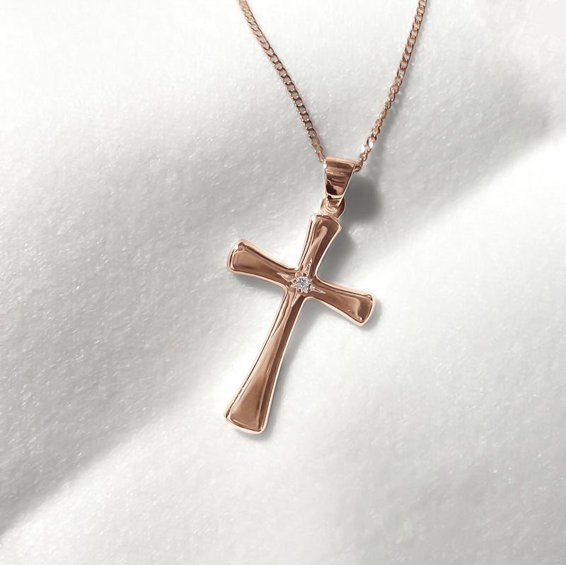 Vintage Diamond Set 18ct Rose Gold Cross Pendant