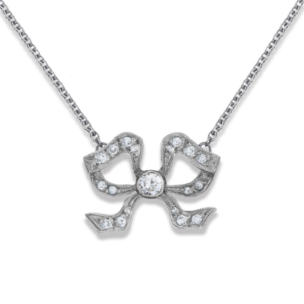 Sterling Silver Florence Diamond Set Bow Pendant